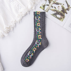 Vintage Socken mit Blumenstickerei (5 Paar)