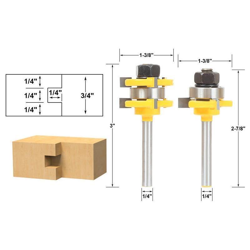 3-Zähne T-Typ Zapfenmesser Cutter 2 Stück - Gelb 1/4