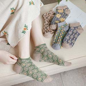 Damensocken aus Baumwolle mit geprägtem Blumenmuster