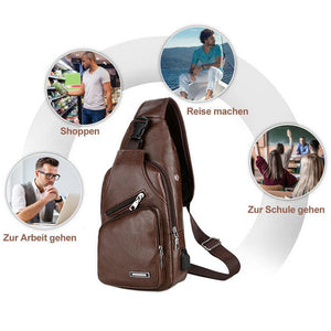 Schultertasche Crossbodytasche für Herren mit USB-Ladeanschluss