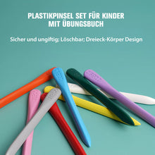 Laden Sie das Bild in den Galerie-Viewer, Plastikpinsel Set für Kinder mit Übungsbuch
