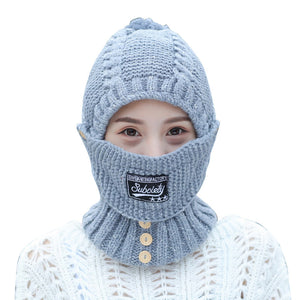 2 in 1 Maske Schal Strickmütze